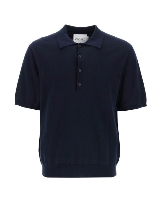 Closed Blue Soft Fine Knit Polo Shirt for men
