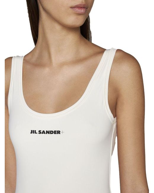 Jil Sander White One Piece Swimsuit With Logo