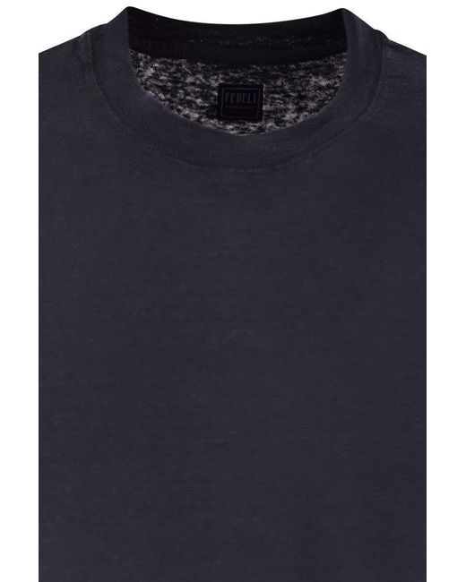 Fedeli Blue Linen Flex T-Shirt for men