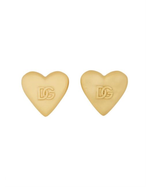 Dolce & Gabbana White Heart Earrings With Dg Logo