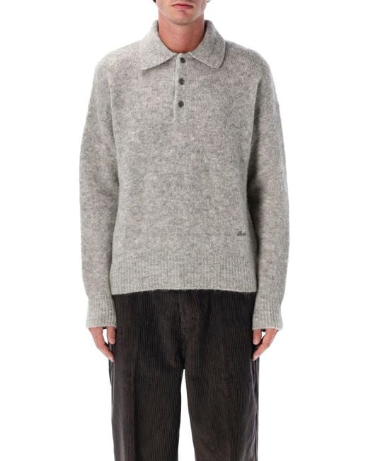 AMI Gray Wool And Alpaca Polo Sweater for men