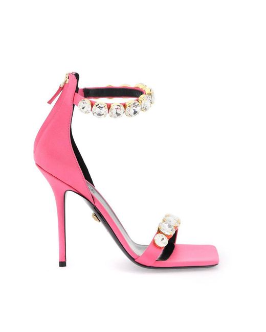 Versace Pink Satin Sandals With Crystals