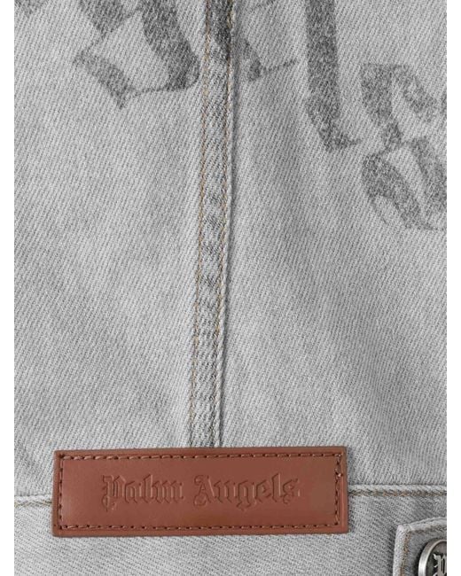 Palm Angels Gray Hooded Denim Jacket for men