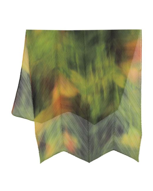 Pleats Please Issey Miyake Green Printed Pleated Stole