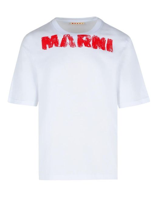Marni White Cotton T-Shirt With Maxi Print for men
