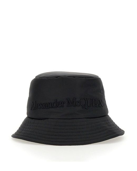 Alexander McQueen Black Bucket Hat With Embroidered Logo
