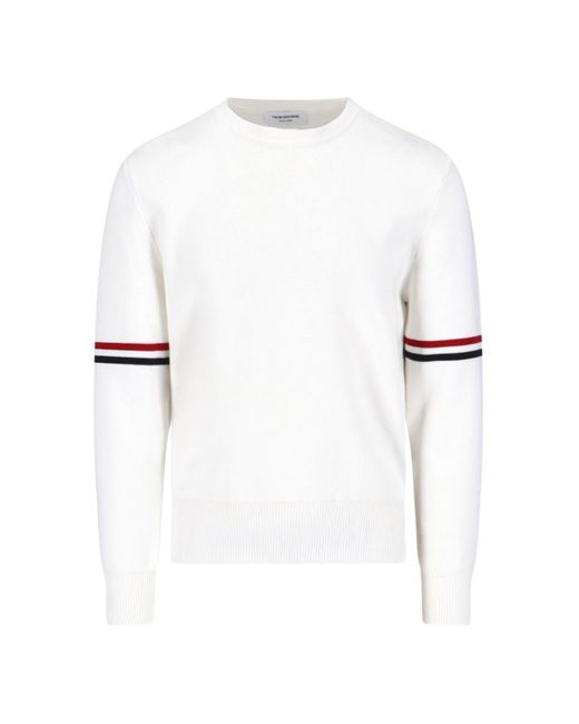 Thom Browne White Tricolor Detail Sweater for men