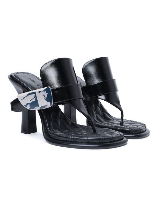 Burberry Blue 'bay' Black Leather Sandals