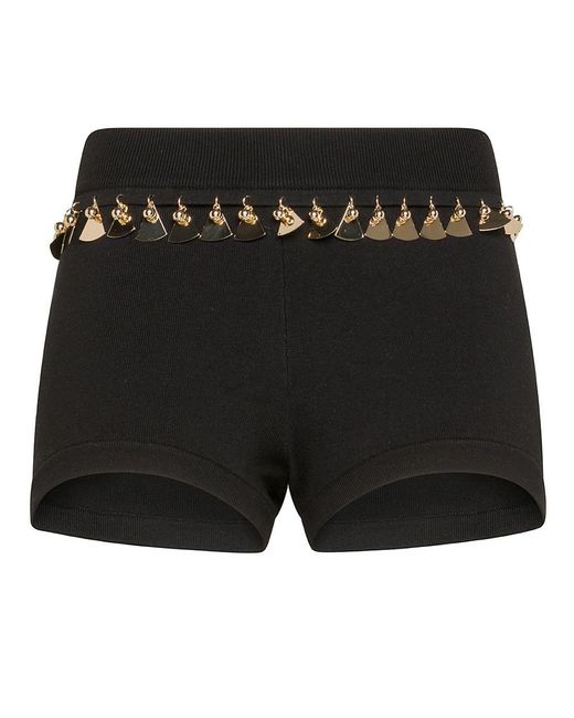 Rabanne Black Cotton And Silk Shorts With Metal Inserts