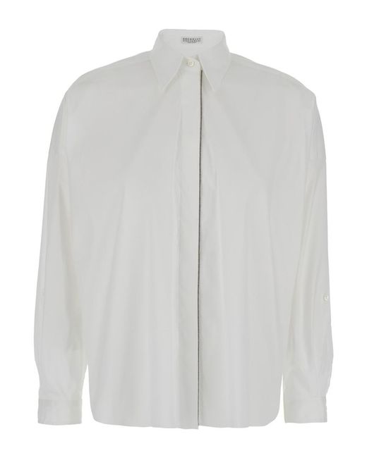 Brunello Cucinelli White Oversized Shirt With Monile Detail
