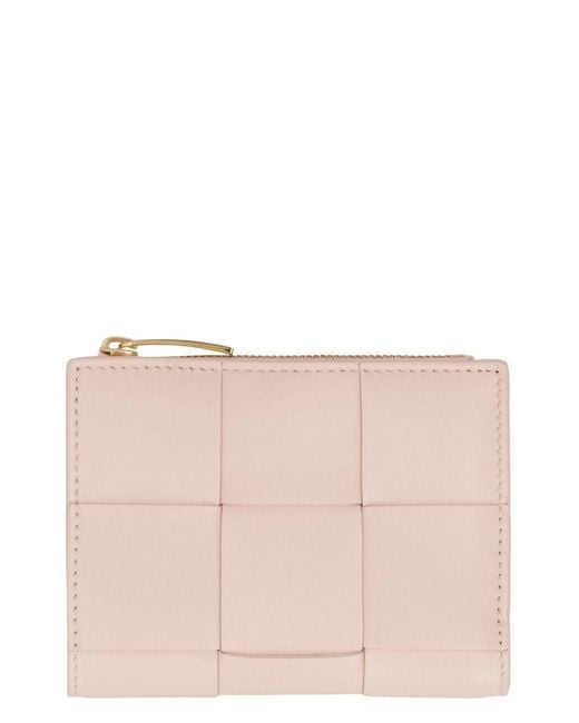 Bottega Veneta Pink Cassette Intrecciato Bi-fold Wallet