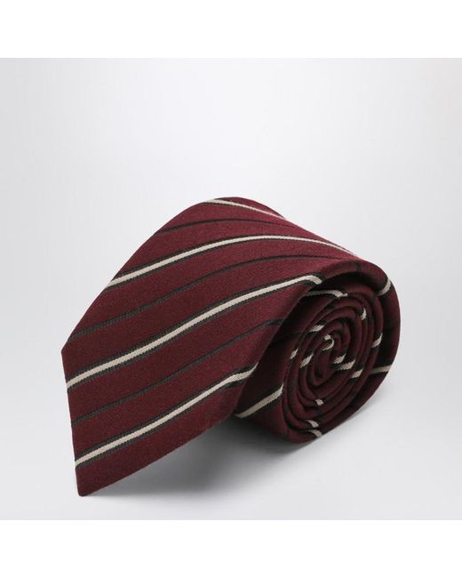 Saint Laurent Red Bordeaux Striped Tie for men