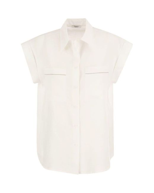 Peserico White Linen Sleeveless Shirt