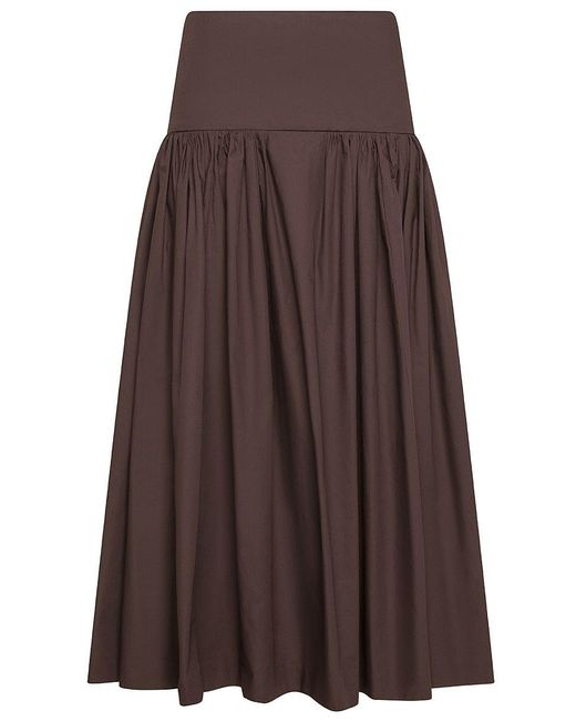 MSGM Brown Long Cotton Pleated Skirt