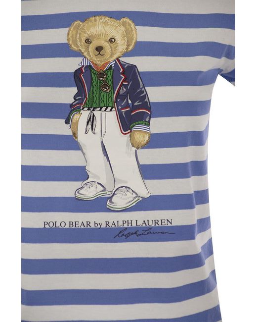 Polo Ralph Lauren Blue Polo Bear Striped Cotton T-shirt