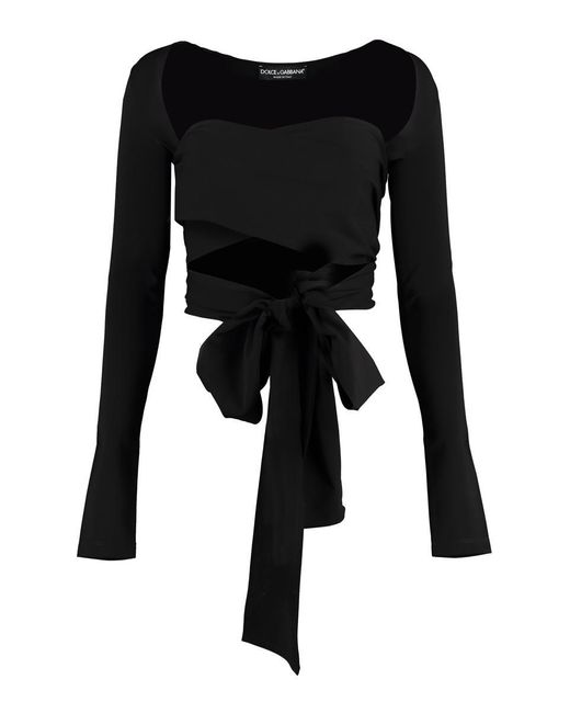 Dolce & Gabbana Black Long Sleeve Crop Top