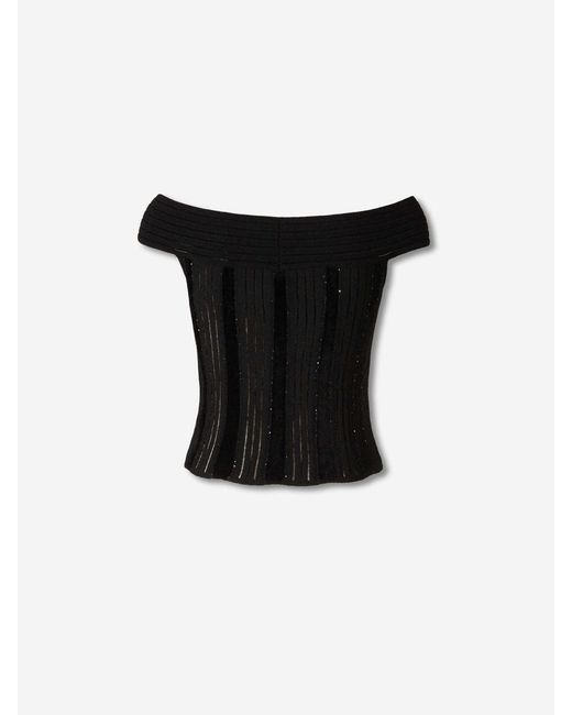 Balmain Black Sequin Knit Top