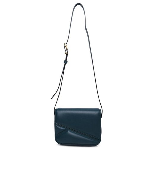 Wandler Blue Medium 'oscar Trunk' Teal Calf Leather Bag
