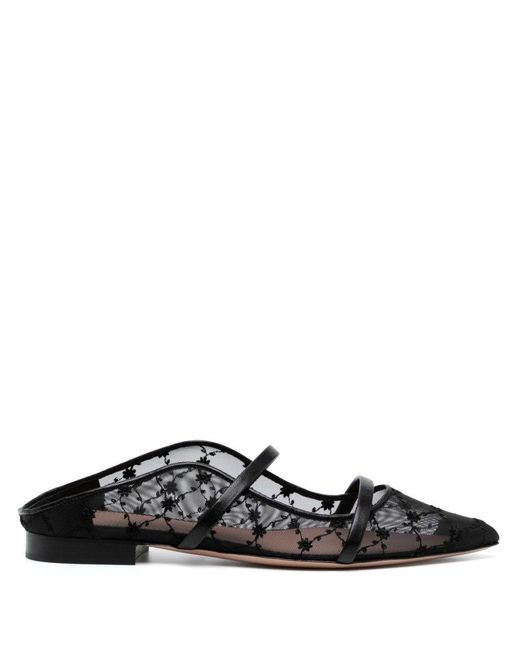 Malone Souliers Black Maureen Embellished Mesh Flat Mules