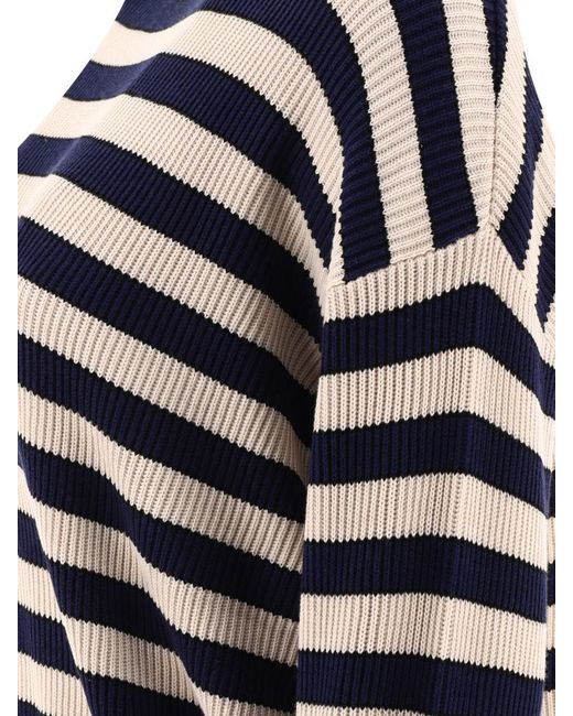 Brunello Cucinelli Blue Striped English Rib Sweater With Monili