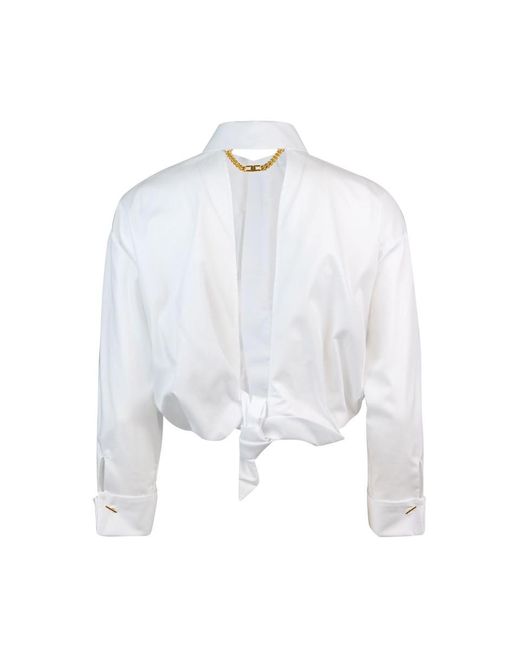 Elisabetta Franchi White Long-Sleeved Cropped Poplin Shirt