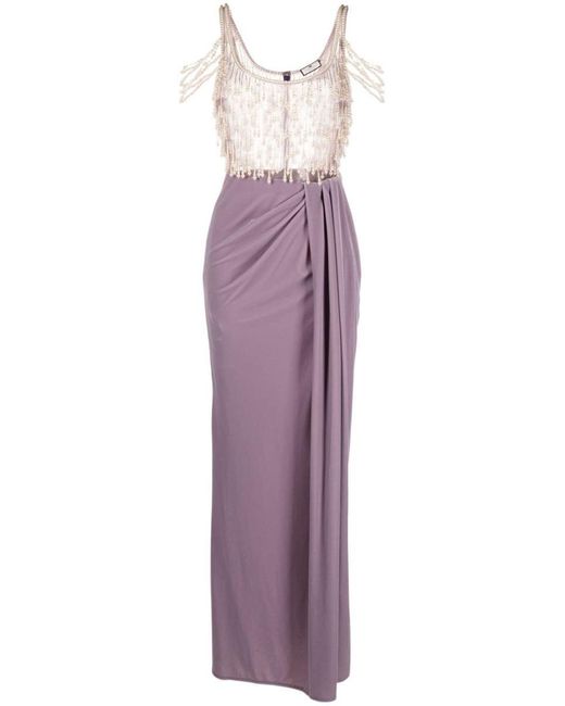 Elisabetta Franchi Purple Red Carpet Pearl-detailed Gown