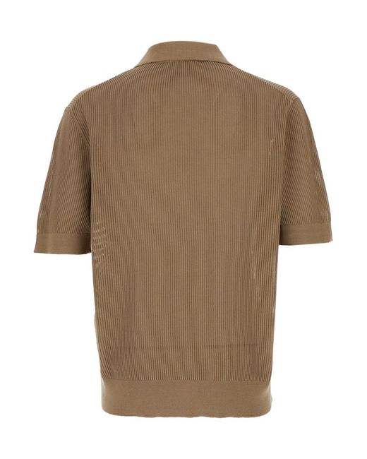 Dolce & Gabbana Brown Open-Work V Neck Polo Shirt for men