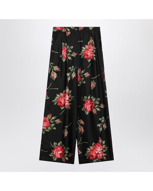 Dolce & Gabbana Black Rose Bouquet-Print Vanity Twill Trousers