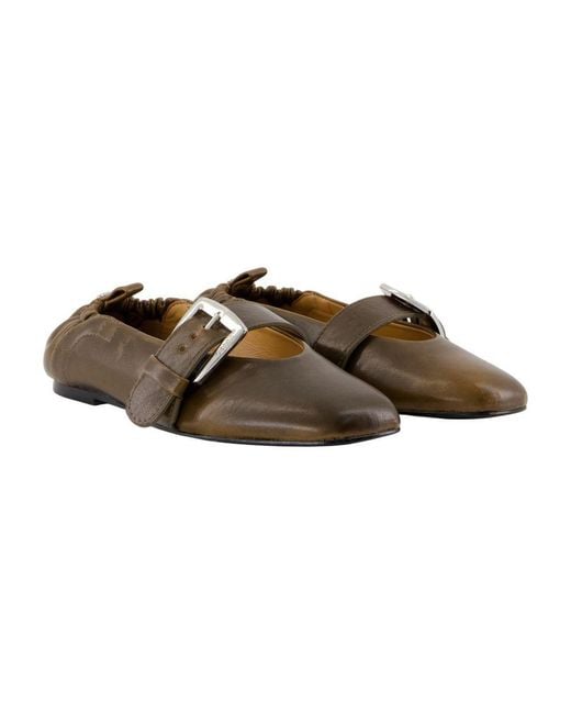 Ganni Brown Dark- Buckle Strap Ballerinas