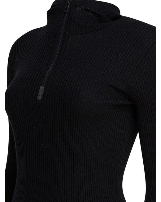 Brunello Cucinelli Black Sweater With Hood And Half Zipper