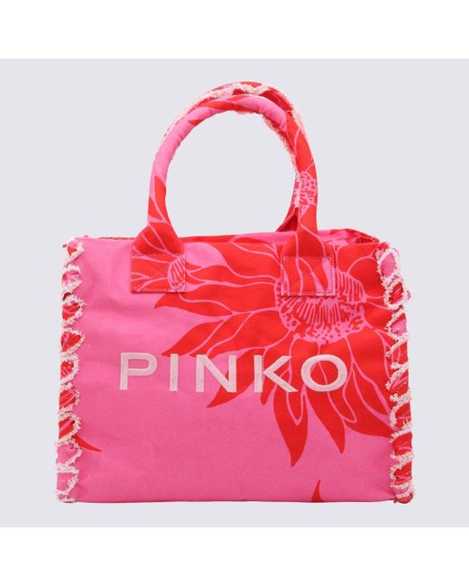 Pinko Red And Fuchsia Cotton Beach Tote Bag