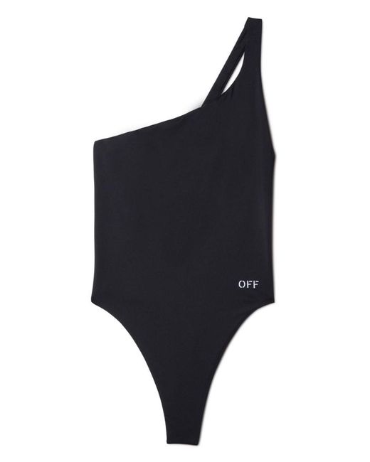 Off-White c/o Virgil Abloh Black Off- Logo One Shoulder Swimsuit