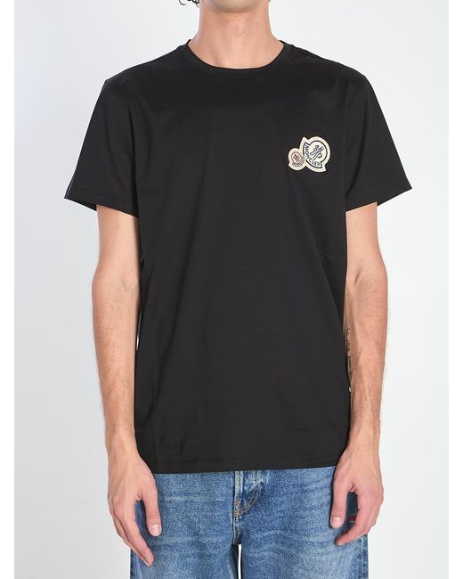 Moncler Black T-Shirt With Double Logo Patches for men