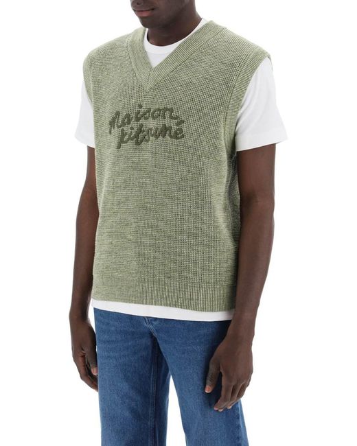 Maison Kitsuné Green "Oversized Vest With Embroidered Logo for men