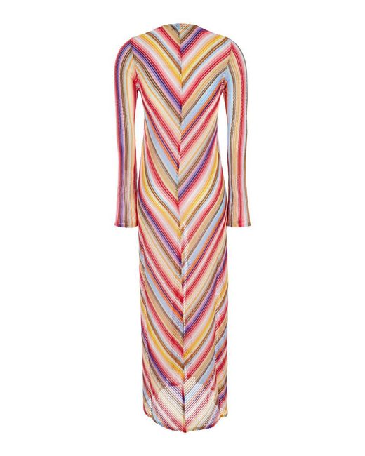 Missoni Red Long Beach Robe With Zigzag Motif