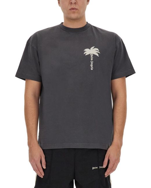 Palm Angels Gray T-Shirt With Logo for men