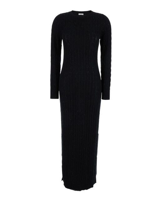 Brunello Cucinelli Black Sequin Embellished Cable Knit Dress
