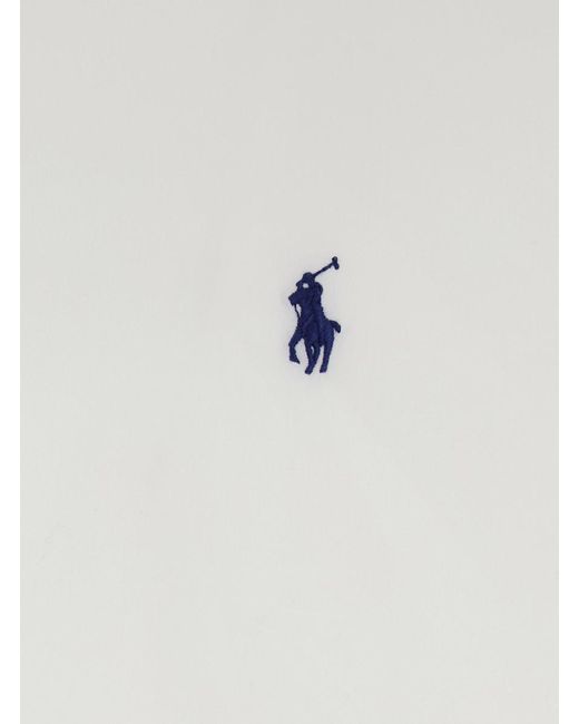 Polo Ralph Lauren White 'Custom Fit' Shirt With Button-Down Colllar And Pony Embroidery On The Front for men