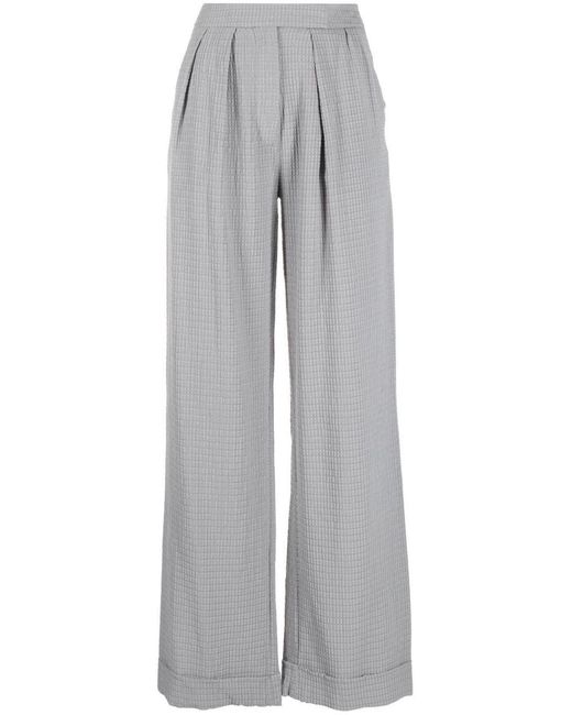 Emporio Armani Gray Waffle-effect Pleated Straight Trousers