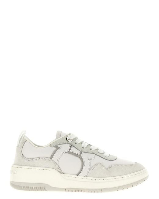Ferragamo White Gancini Leather Sneakers