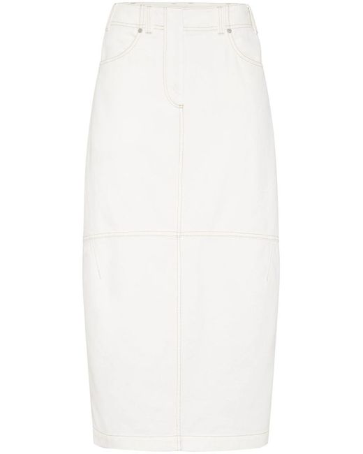 Brunello Cucinelli White High-Waisted Denim Midi Skirt