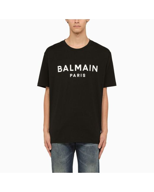 Balmain Black Crew-Neck T-Shirt With Logo for men