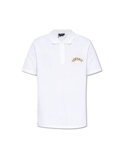 Versace White Embroidered Cotton Polo Shirt. for men