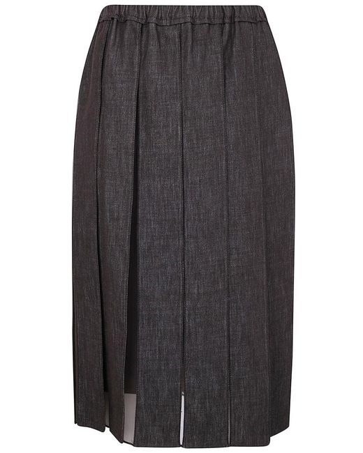 Brunello Cucinelli Gray Plated Denim Midi Skirt