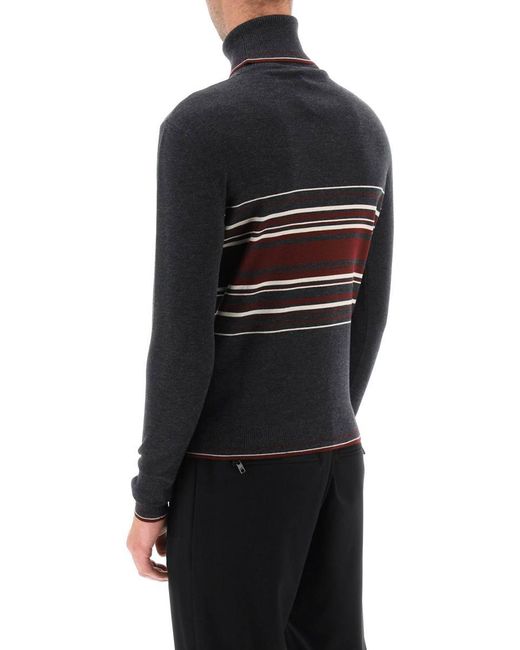 Dolce & Gabbana Black Striped Wool Turtleneck Sweater for men