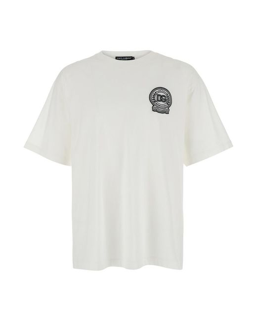 Dolce & Gabbana White T-Shirt With Crew Neck And Printed Dg Logo On The Chest for men