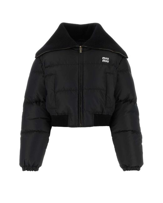 Miu Miu Black Brand-appliqué Cropped Shell-down Jacket