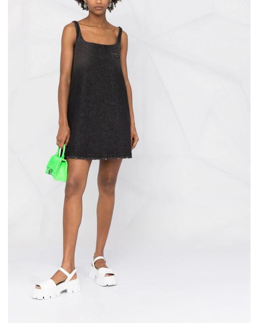 Prada Triangle Logo A-line Denim Dress 