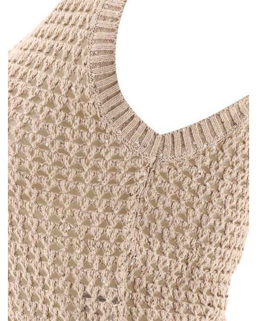 Brunello Cucinelli Natural Dazzling Net Knit Top