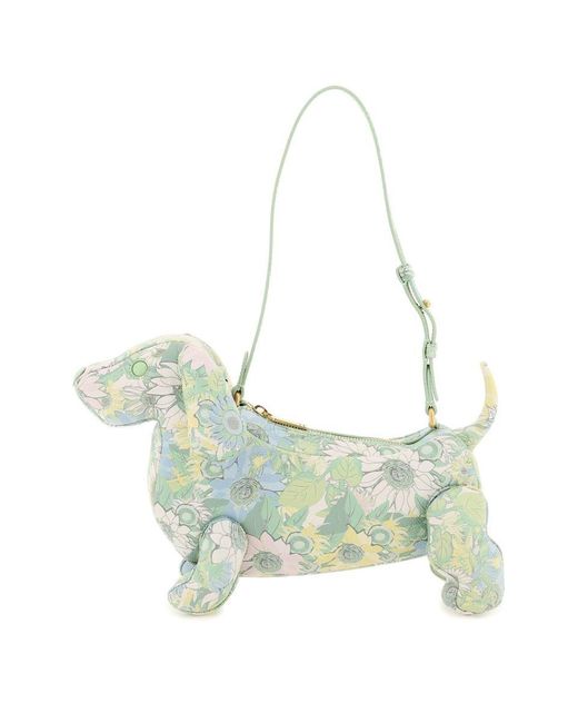 Thom Browne Floral-print Leather Hector Baguette Bag in Green | Lyst